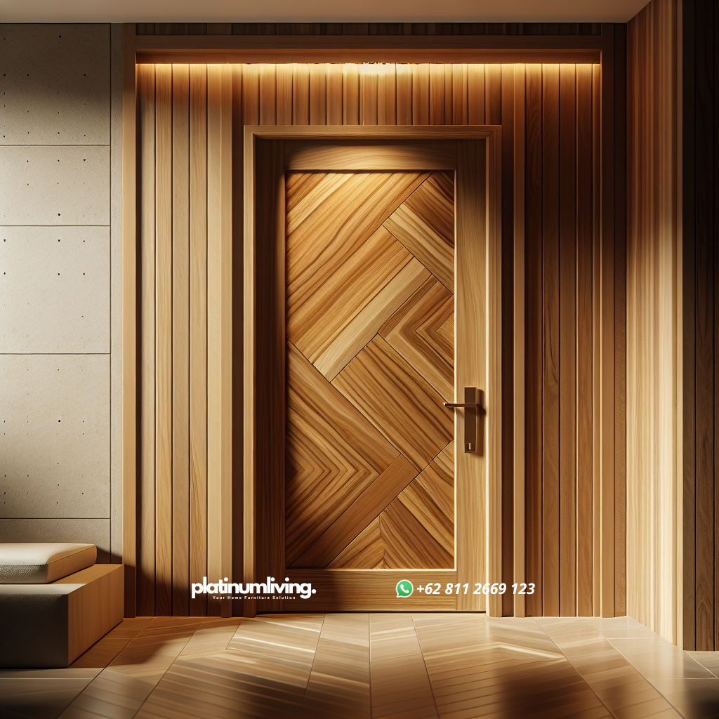 Keistimewaan Pintu Kayu Jati untuk Hunian Modern Anda 1 Teak wood door with natural grain texture in modern minimalist house