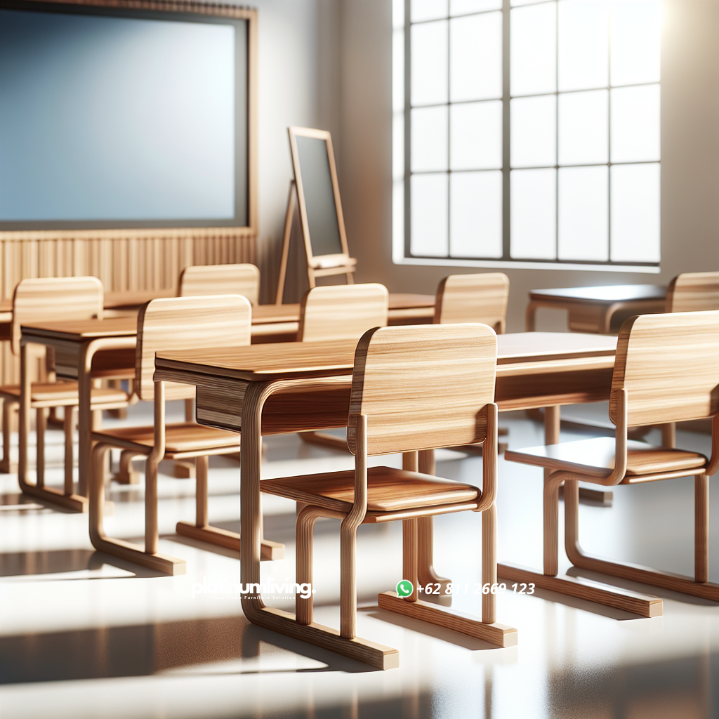 Set meja kursi sekolah terbuat dari kayu jati dengan desain ergonomis di ruang kelas modern