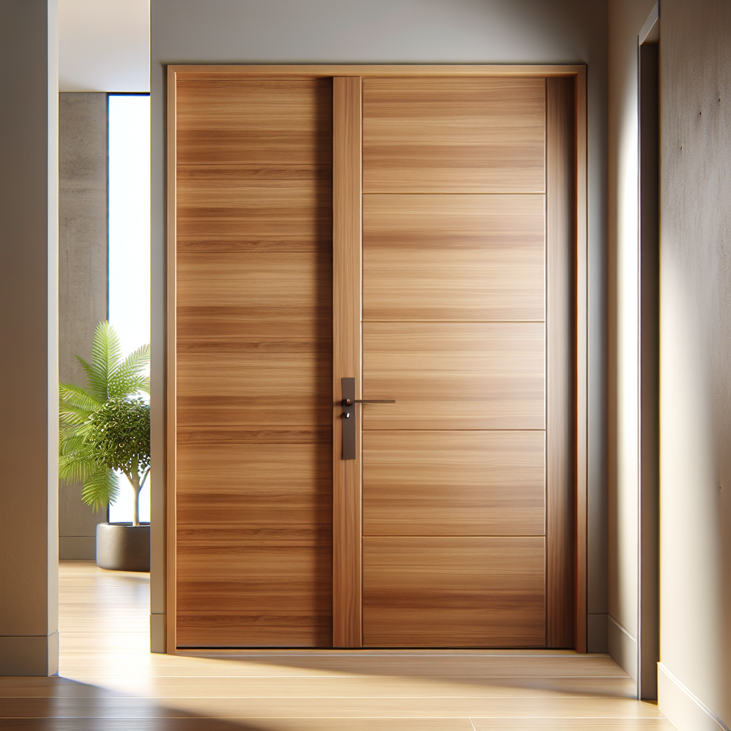Pintu kayu jati minimalis modern di rumah kontemporer