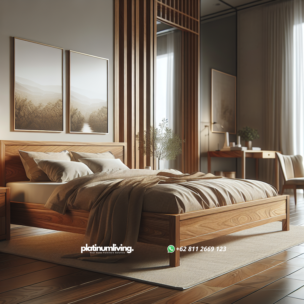 Keunggulan dan Keindahan Dipan Kayu Jati untuk Hunian Anda 1 Dipan kayu jati dengan desain minimalis di kamar tidur modern