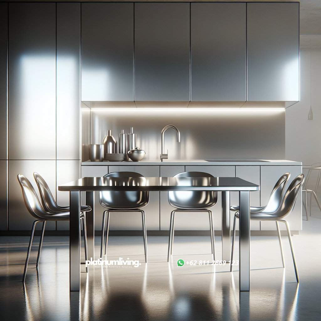 Keunggulan dan Tips Memilih Meja Stainless untuk Berbagai Kebutuhan 1 Meja stainless steel modern di dapur minimalis