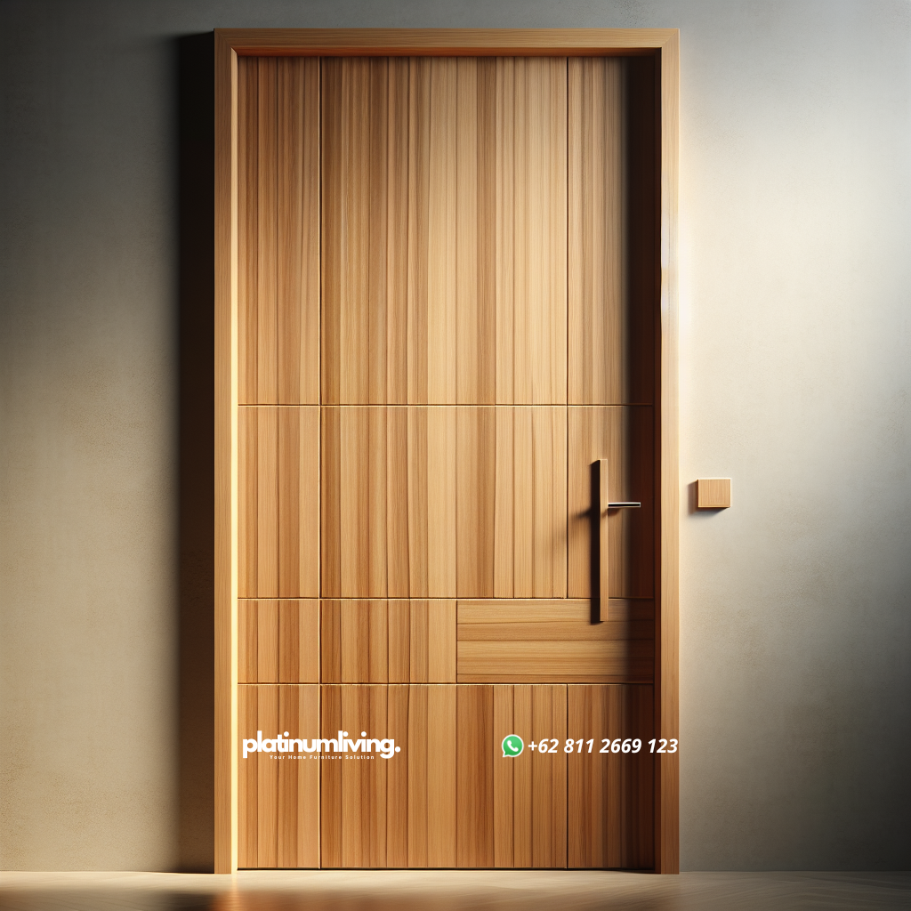 Minimalist wooden teak door with natural wood grain