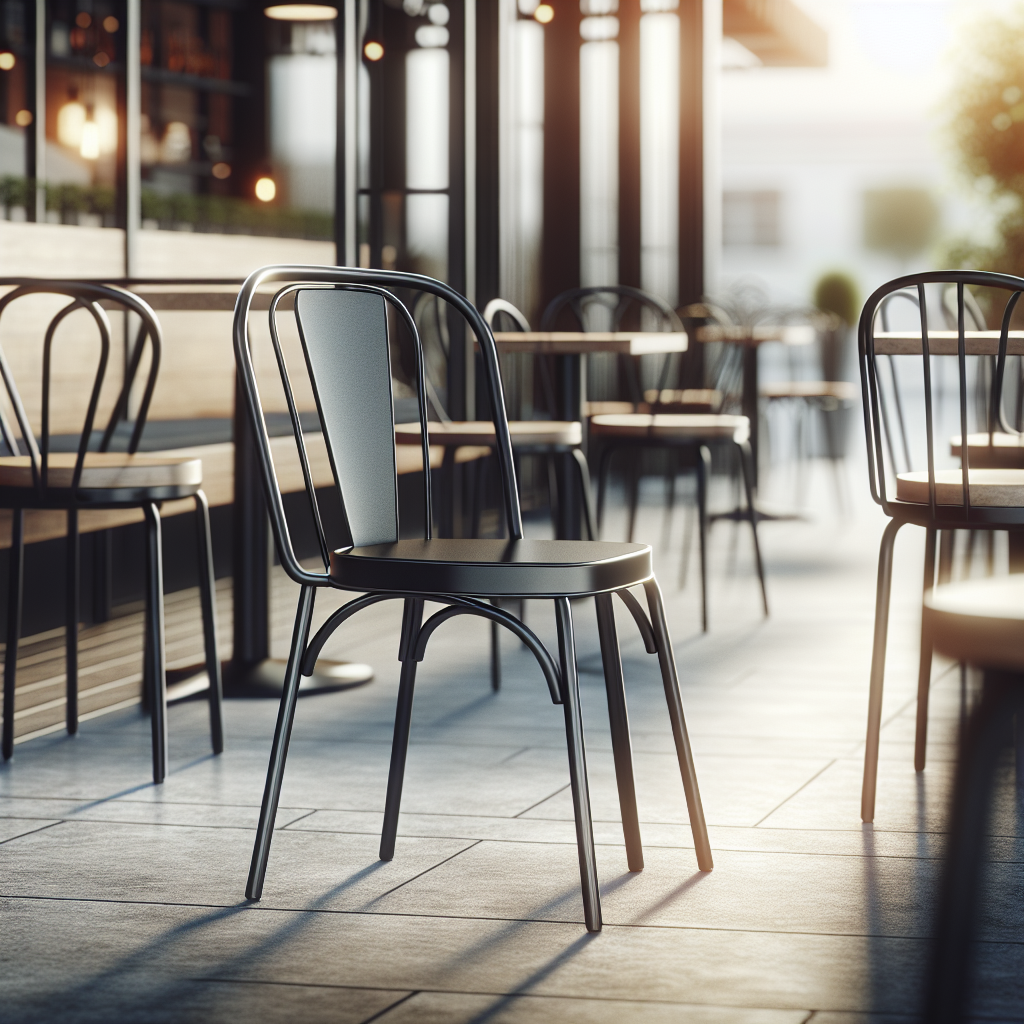 Kursi cafe besi dengan desain modern di ruang outdoor cafe