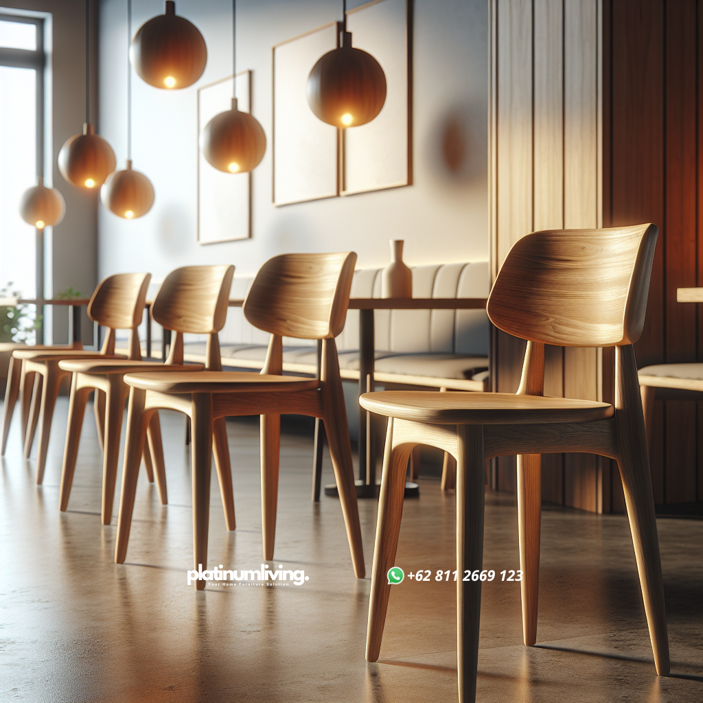 Kursi Cafe Jati Minimalis Bayah: Pilihan Elegan untuk Interior Kafe Anda 1 Kursi cafe minimalis berbahan kayu jati Bayah di dalam ruangan kafe modern