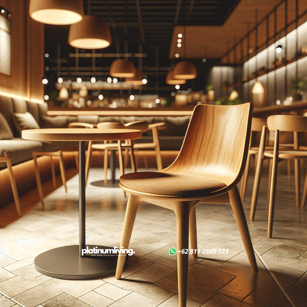 Kursi cafe jati minimalis desain modern di interior cafe