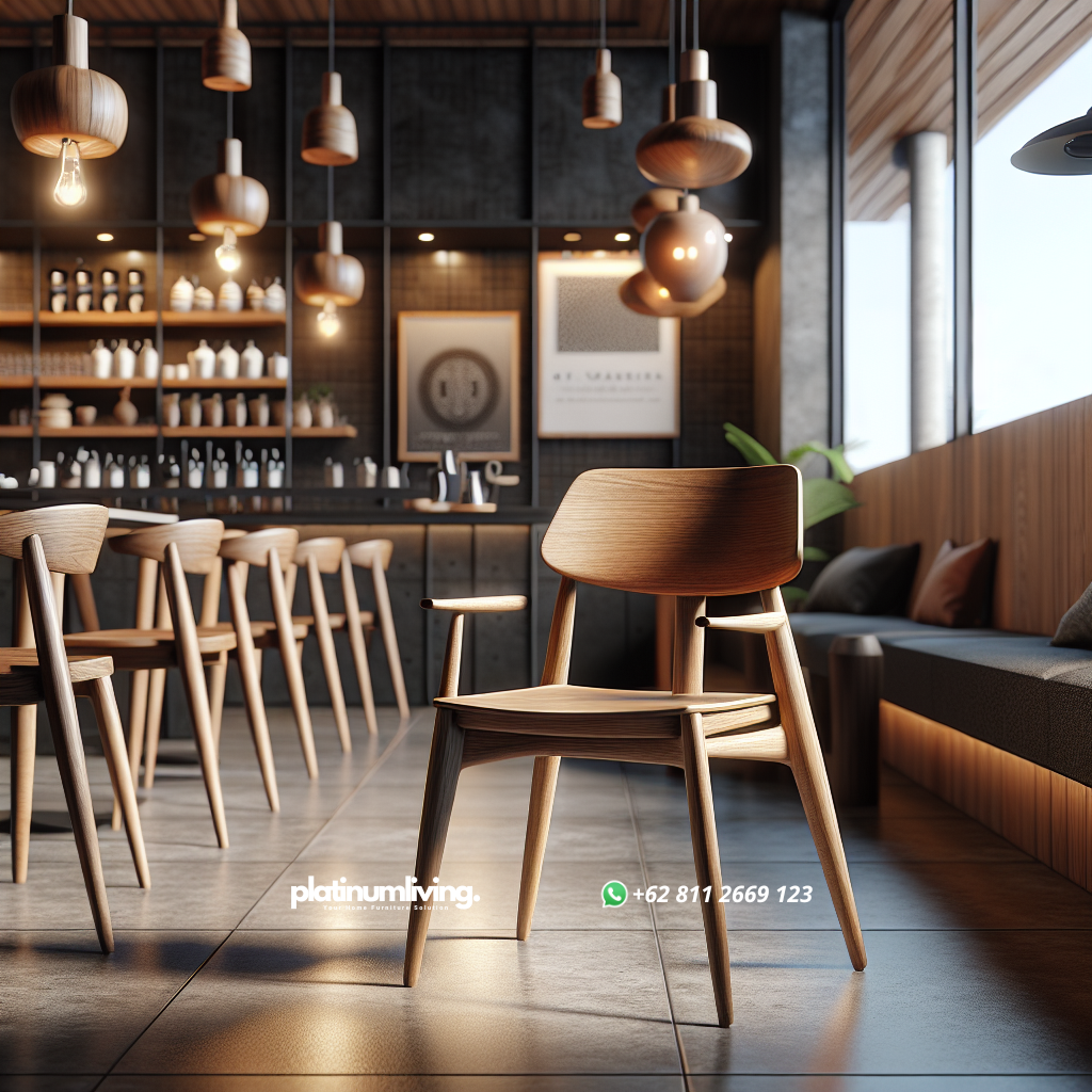 Minimalist teak wood cafe chair in Cimarga style