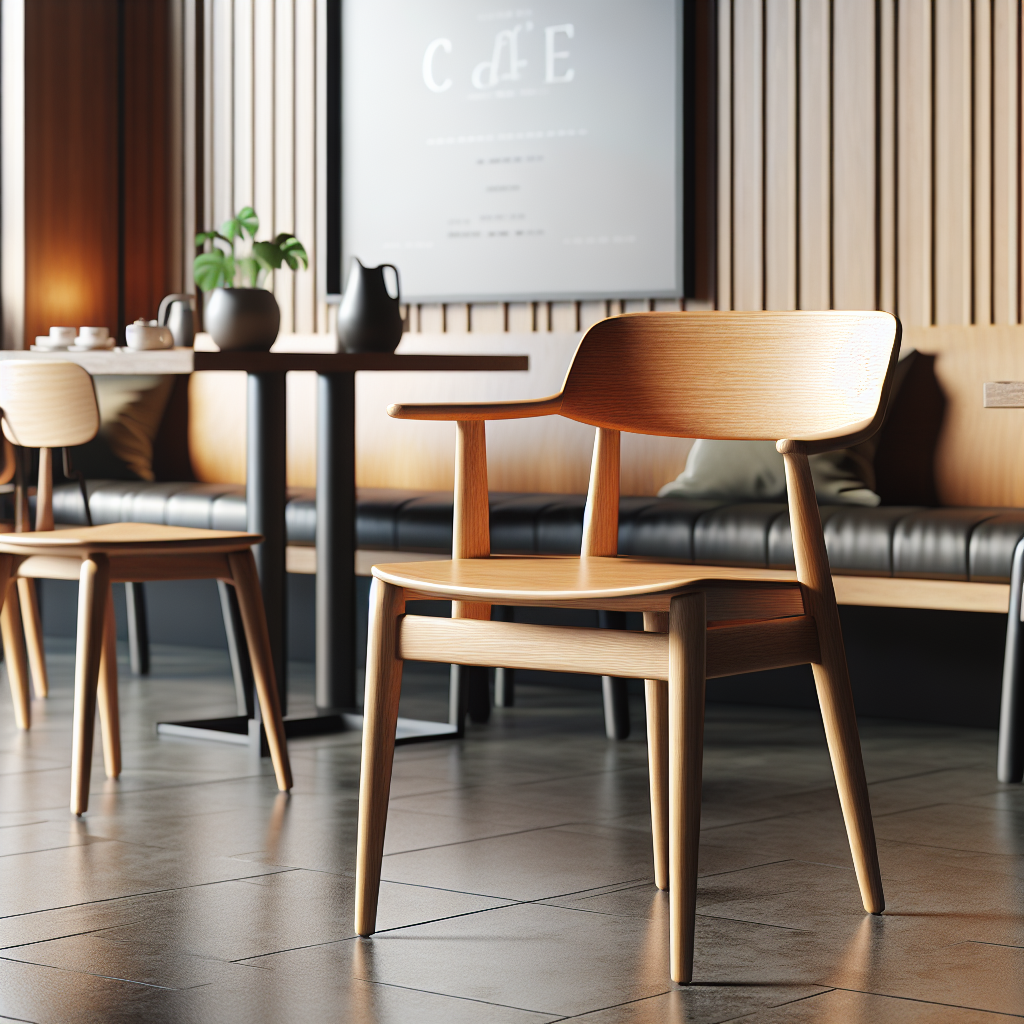 Kursi cafe dari kayu jati dengan desain minimalis di dalam cafe yang nyaman