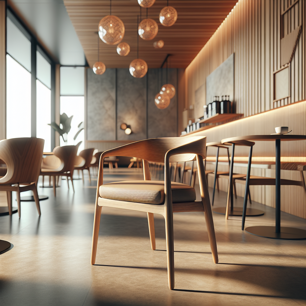 Kursi cafe jati minimalis dengan desain modern di dalam cafe
