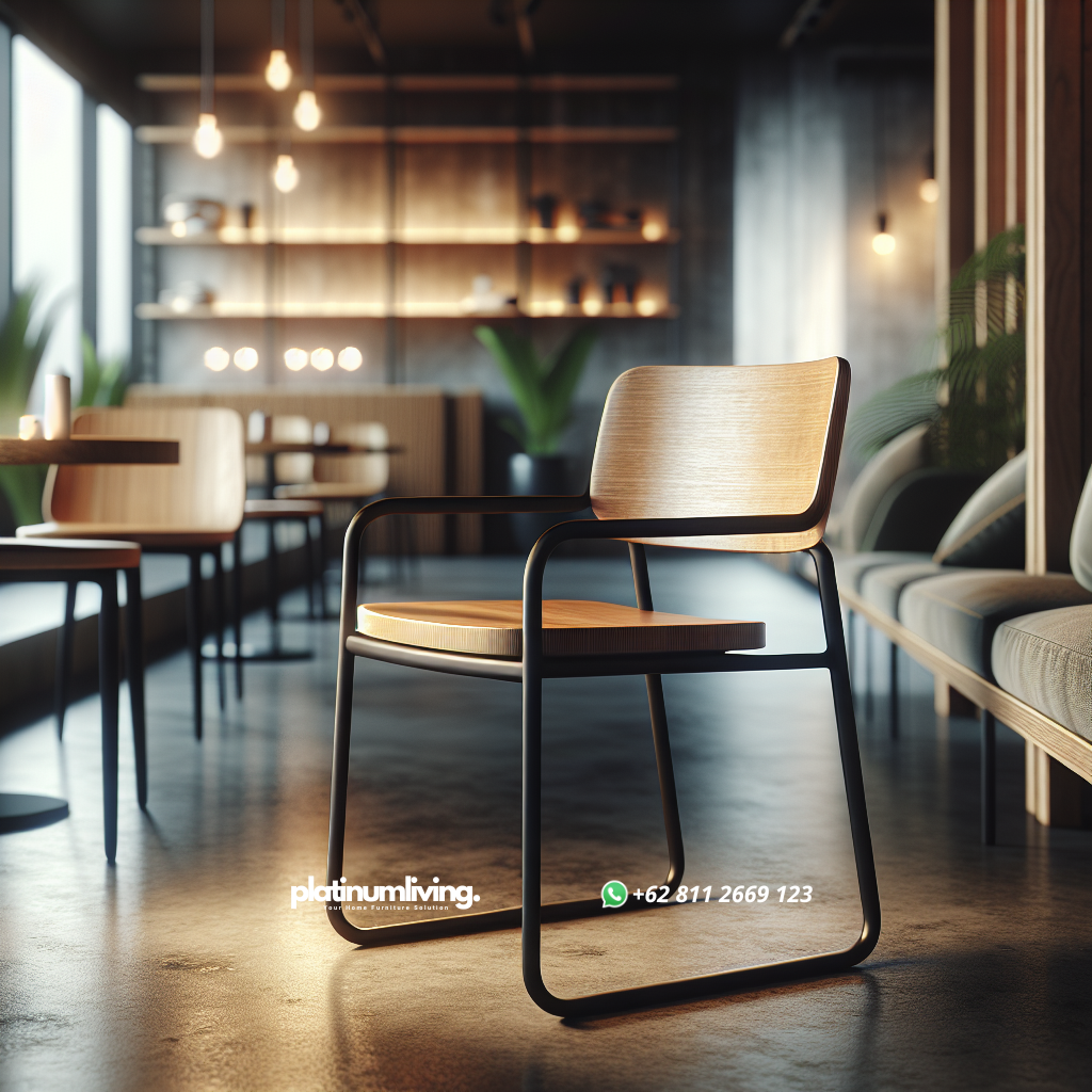 Kursi Cafe Minimalis Modern: Pilihan Tepat untuk Suasana Santai dan Stylish 1 Kursi cafe minimalis modern dengan rangka besi dan dudukan kayu di dalam cafe