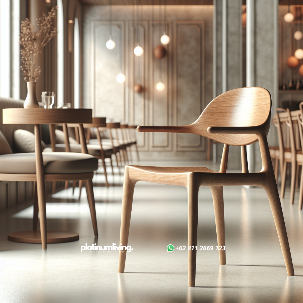 Kursi Kayu Cafe Minimalis: Pilihan Tepat untuk Suasana Nyaman dan Estetik 1 Wooden minimalist cafe chair in stylish cafe interior