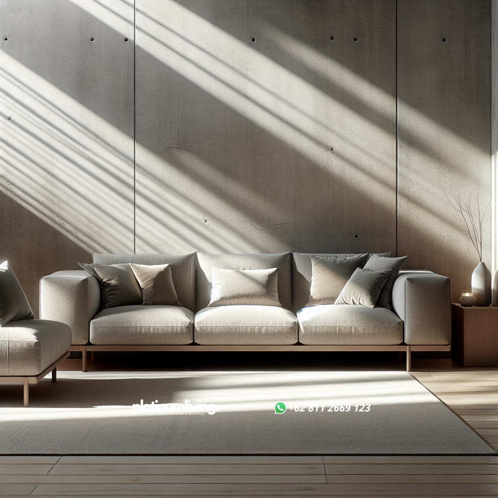 Kursi Sofa Minimalis: Pilihan Tepat untuk Ruang Tamu Modern 1 Sofa minimalis modern dengan garis tegas dan warna netral di ruang tamu minimalis