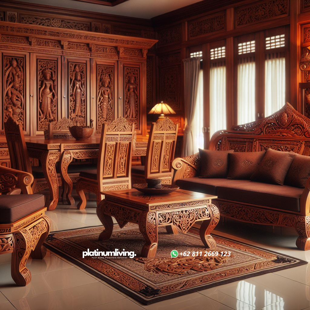 Mebel Jepara: Keindahan dan Keunikan Kerajinan Kayu Ukiran Asli Indonesia 1 Set mebel Jepara dari kayu jati dengan ukiran tradisional