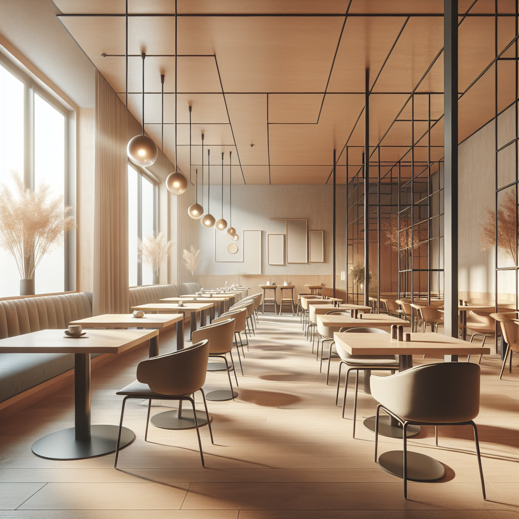 Meja cafe dengan desain minimalis modern di interior cafe