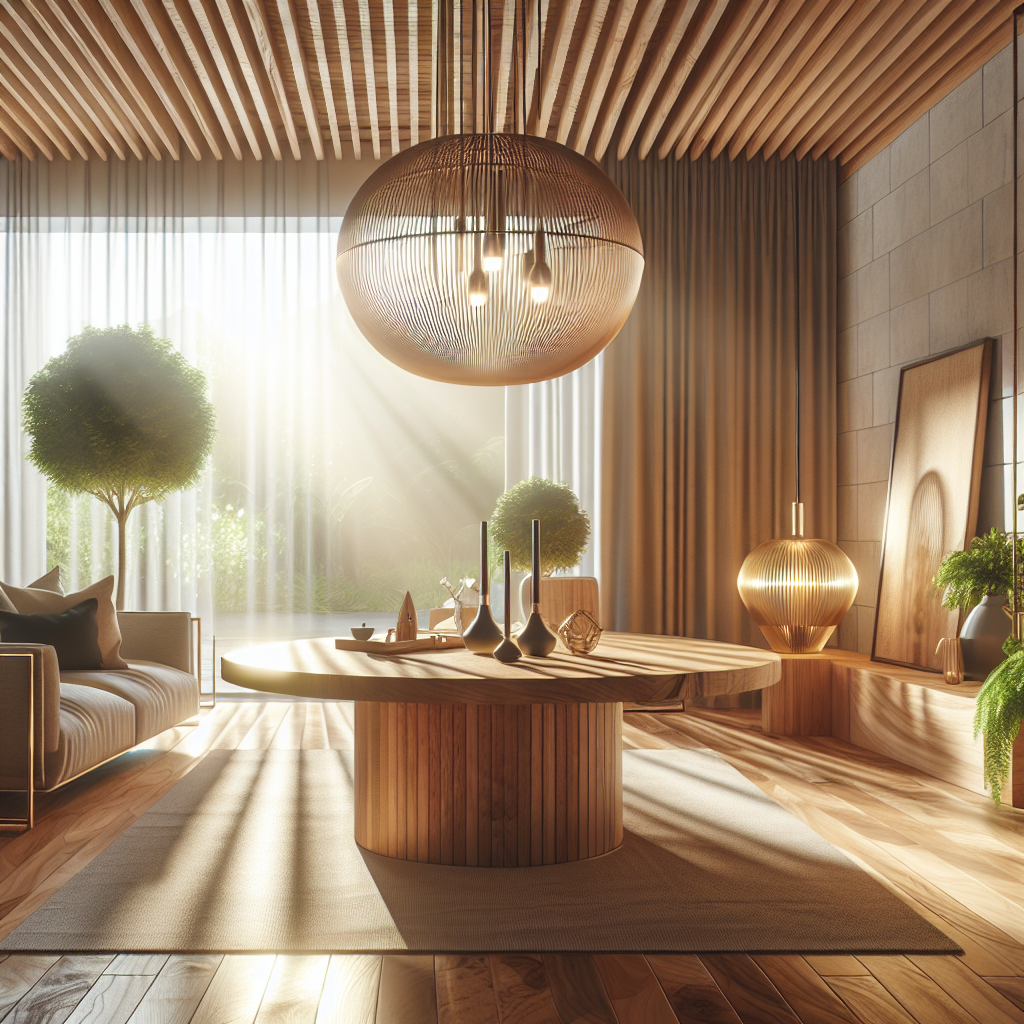 Meja kayu modern di ruang tamu