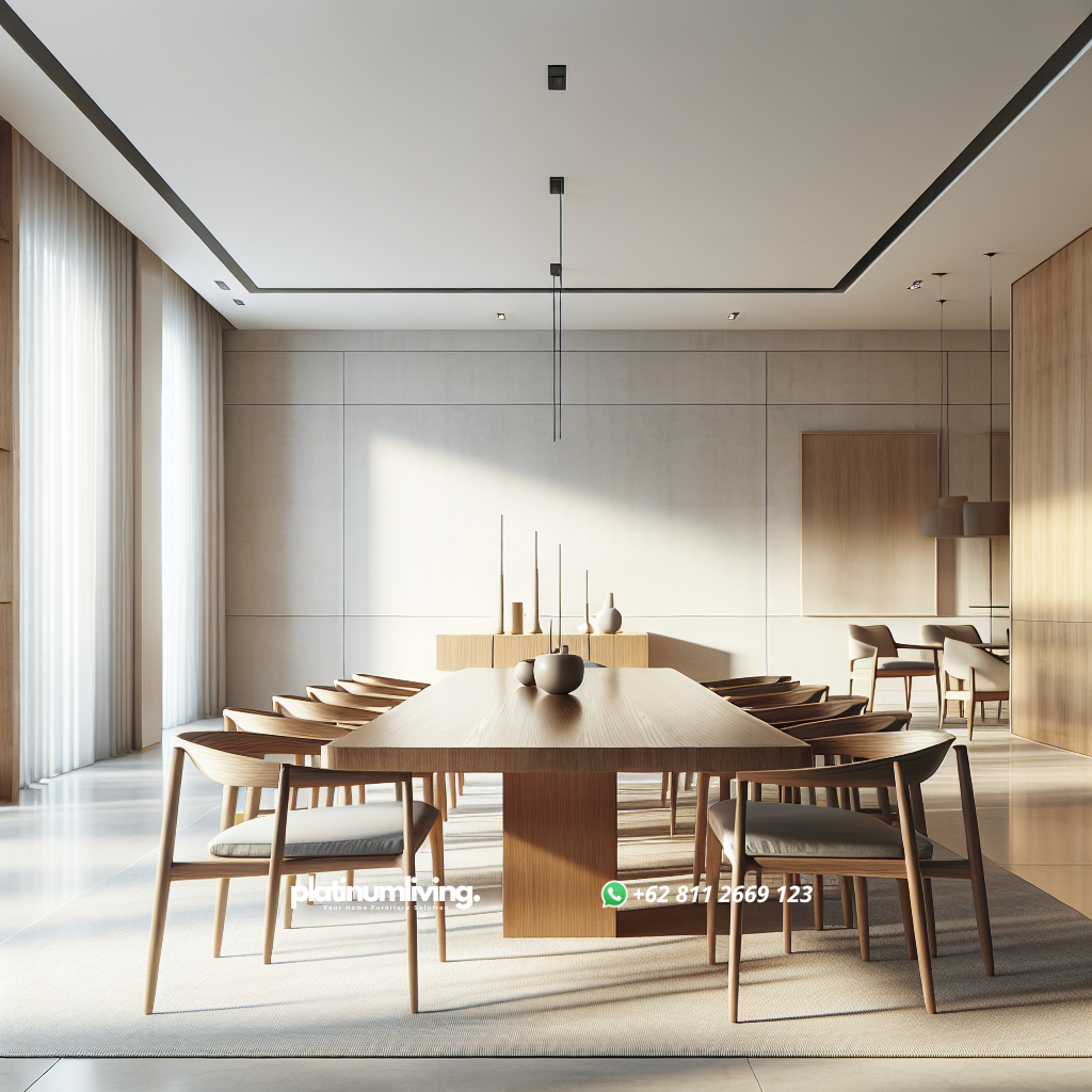 Meja Makan Minimalis Modern: Solusi Ideal untuk Ruang Makan Anda 1 Meja makan minimalis modern berbahan kayu dengan kursi matching di ruang makan terang