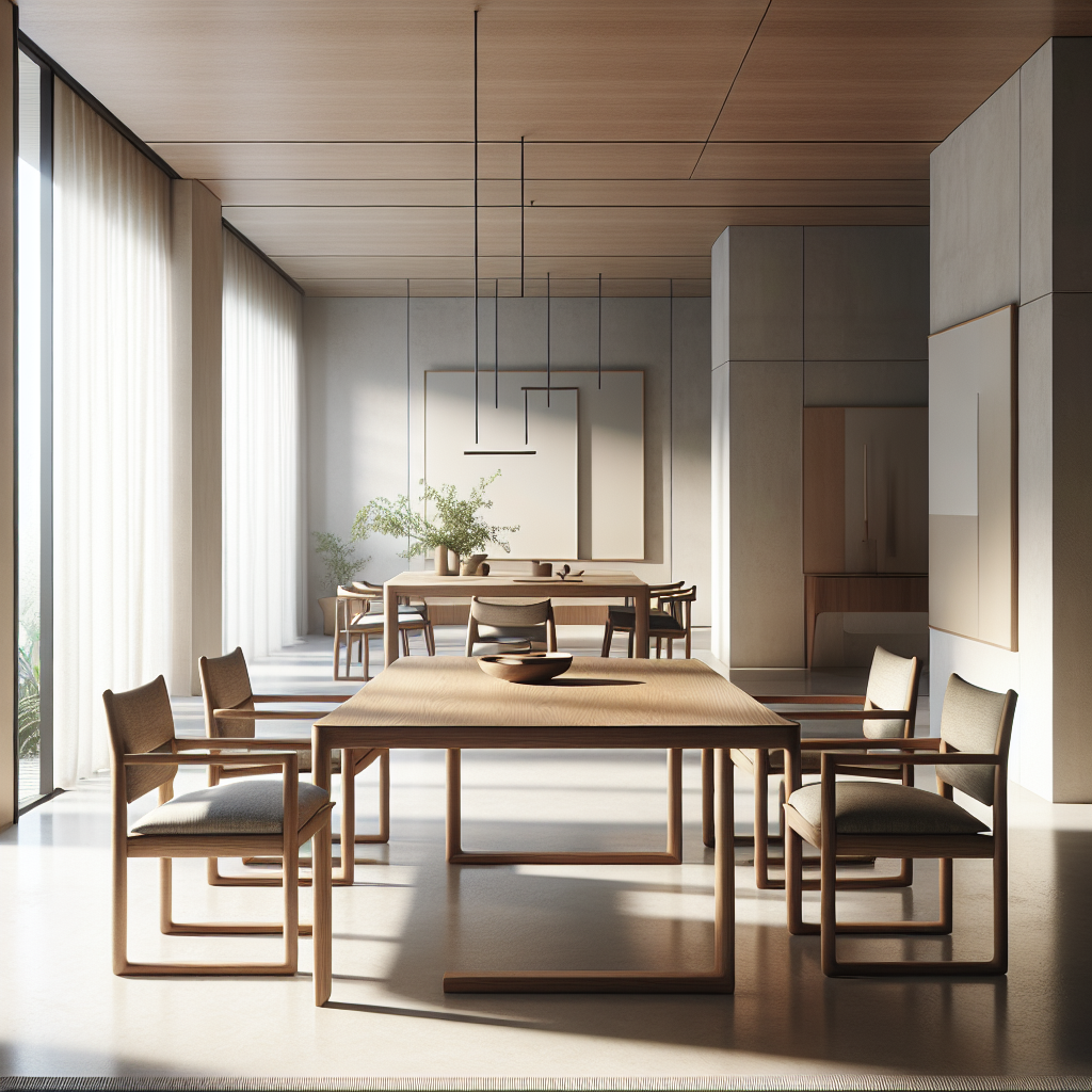 Meja makan minimalis dari kayu dengan desain sederhana di ruang makan modern