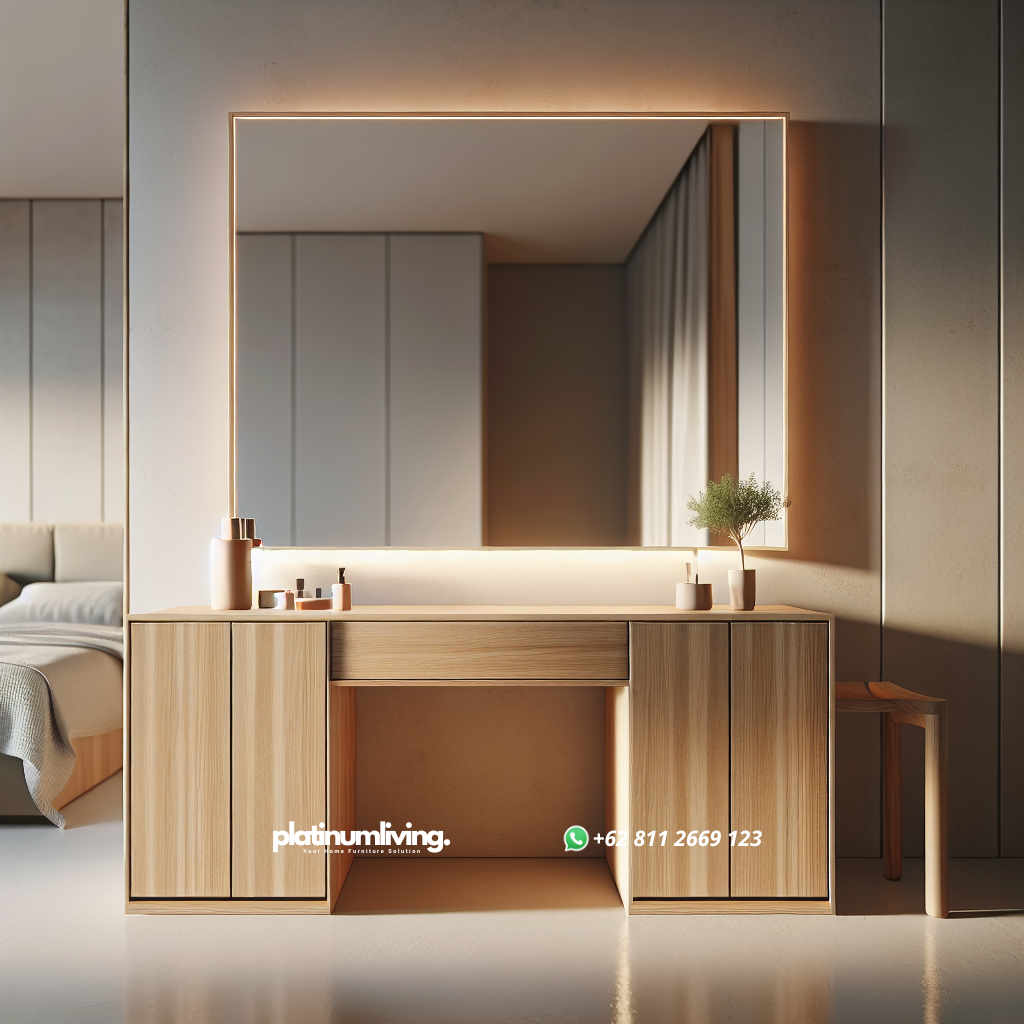 Meja rias minimalis dengan desain modern dan natural