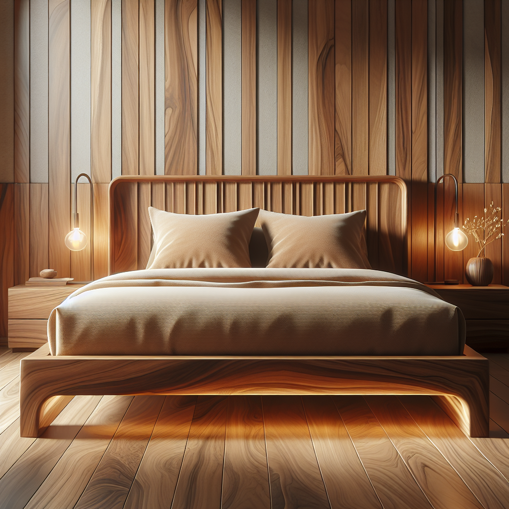 Dipan kayu jati dengan desain minimalis di kamar tidur modern