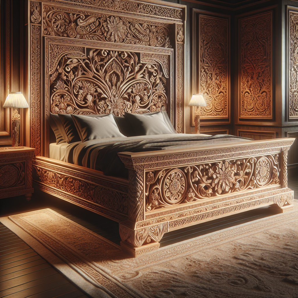 Tempat tidur dari kayu jati dengan ukiran artistik yang detail