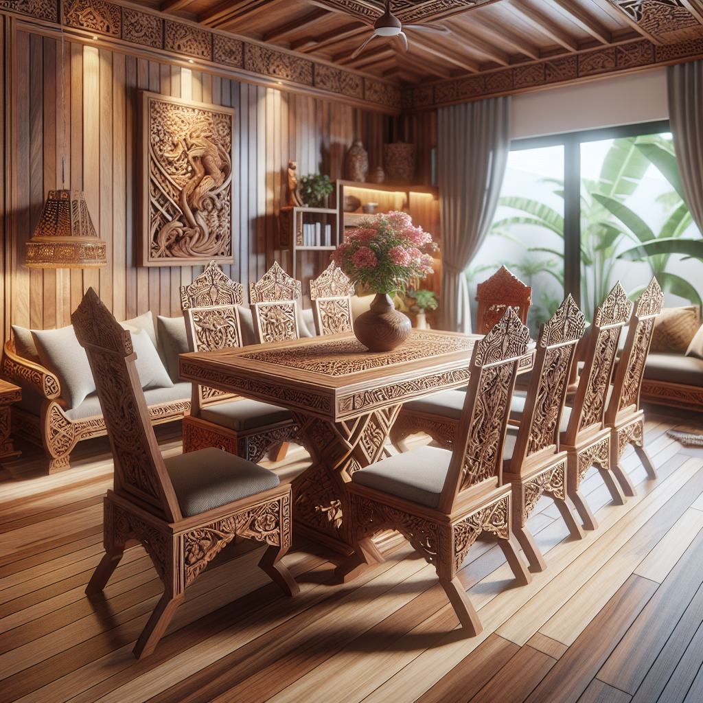 Set furniture Jepara kayu jati dengan ukiran klasik yang rumit