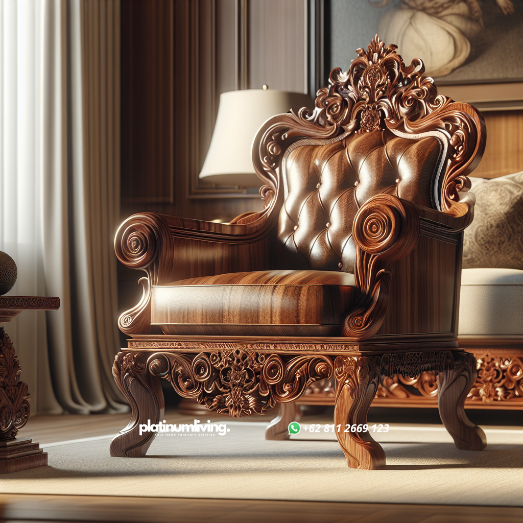 Menghadirkan Keanggunan dengan Kursi Jati Mewah untuk Hunian Anda 1 Teakwood chair with luxurious carved details in elegant living room