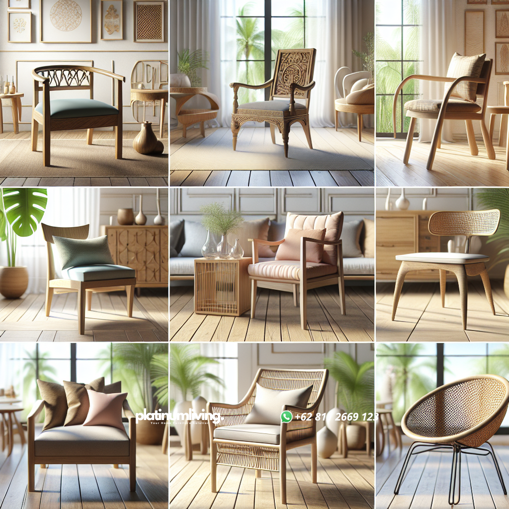 Model Kursi Kayu Terpopuler untuk Estetika dan Kenyamanan Rumah Anda 1 Berbagai model kursi kayu dengan desain klasik, minimalis, skandinavia, dan industrial di ruangan modern