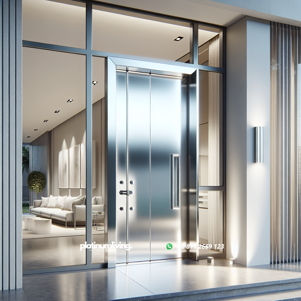 Model Pintu Aluminium Mewah: Pilihan Elegan untuk Rumah Modern 1 Pintu aluminium mewah dengan panel kaca buram dan finishing powder coating glossy