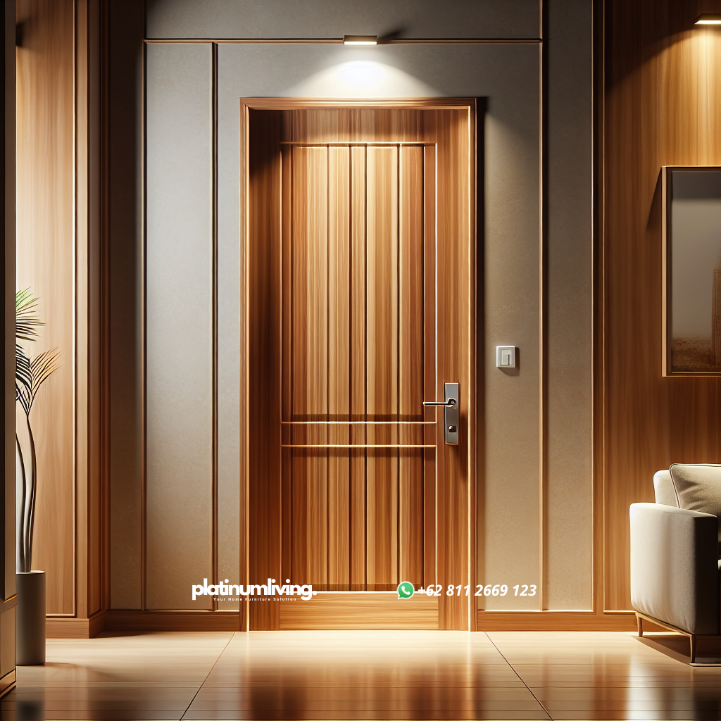 Pintu kayu jati dengan desain minimalis dan alami
