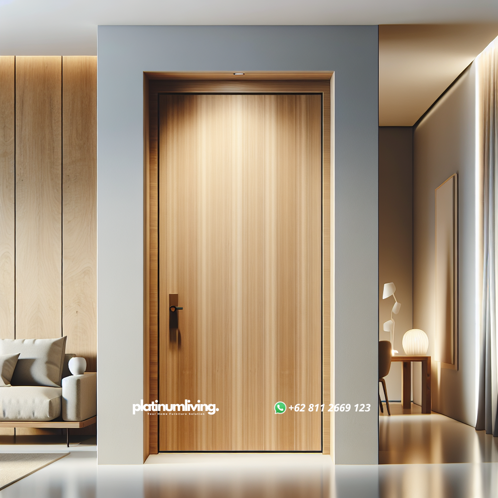 Pintu kayu minimalis dengan desain modern dan natural