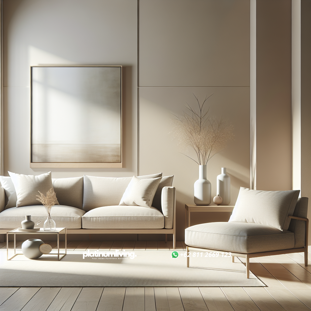 Sofa minimalis modern dengan desain simpel dan elegan di ruang tamu