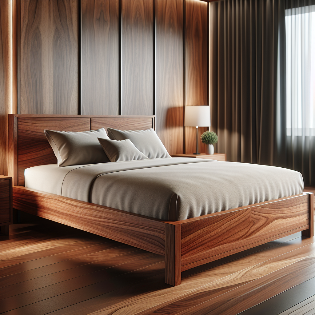 Dipan kayu jati dengan finishing halus di kamar tidur minimalis