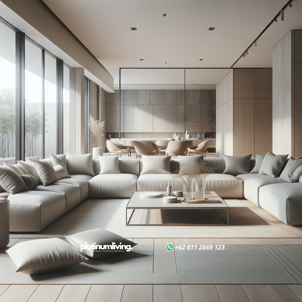Panduan Lengkap Harga Sofa Minimalis dan Tips Memilih Sofa yang Tepat 1 Sofa minimalis modern dengan garis bersih di ruang tamu bergaya