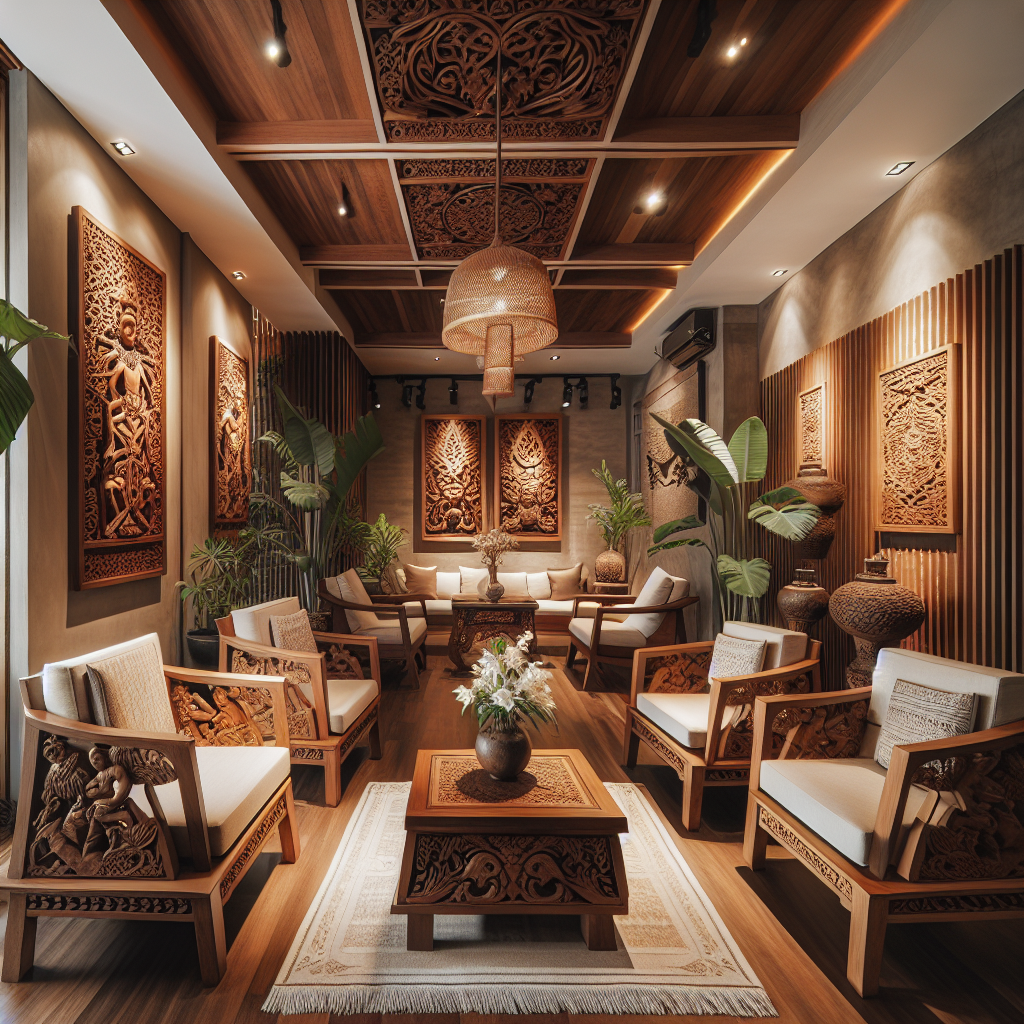 Furniture kayu ukir tradisional dan sofa minimalis di Denpasar
