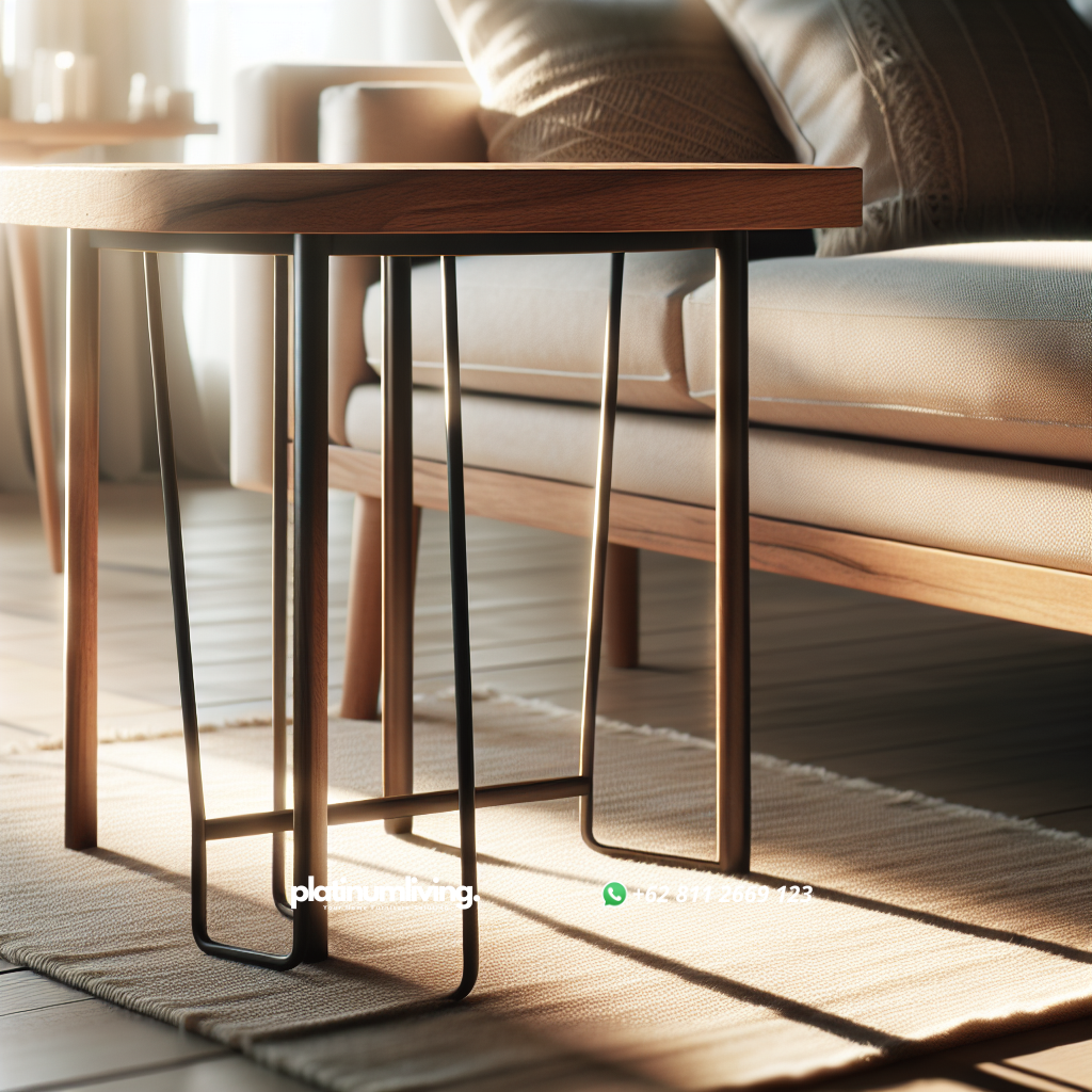 Close-up of wooden and metal table legs