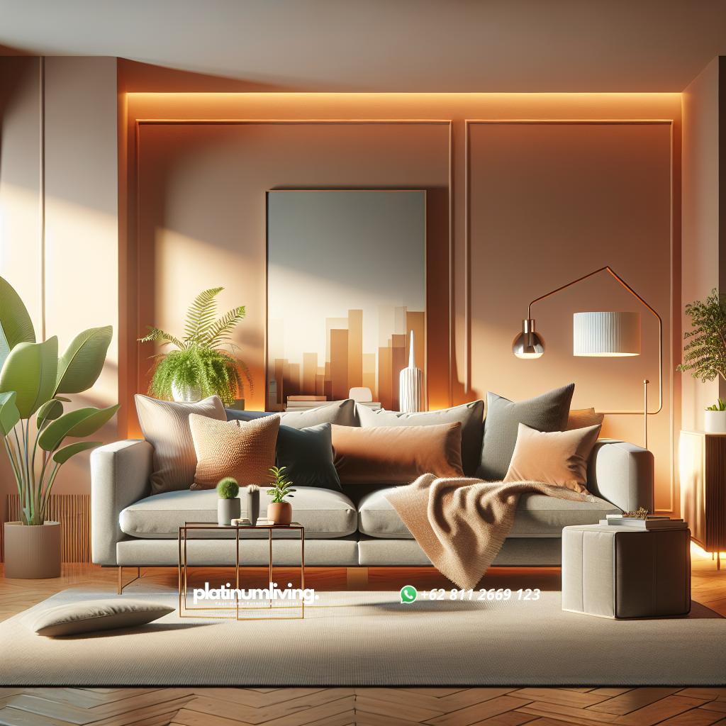 Stylish sofa in a warm and modern living room