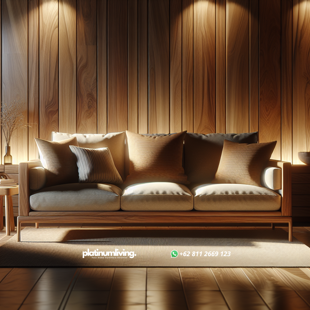 Panduan Lengkap Memilih dan Merawat Sofa Kayu yang Elegan untuk Rumah Anda 1 Sofa kayu dengan bantalan empuk di ruang tamu