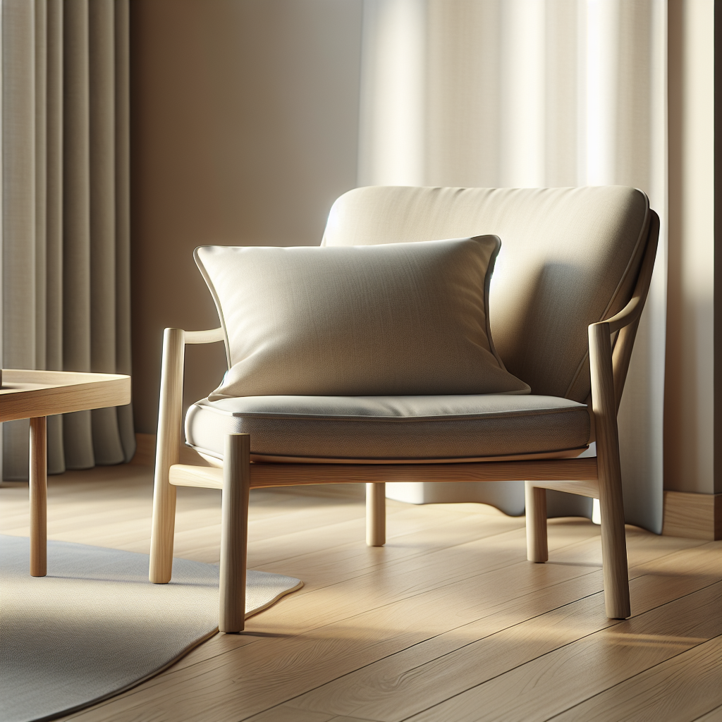 Kursi tamu minimalis dengan desain modern di ruang tamu berwarna netral