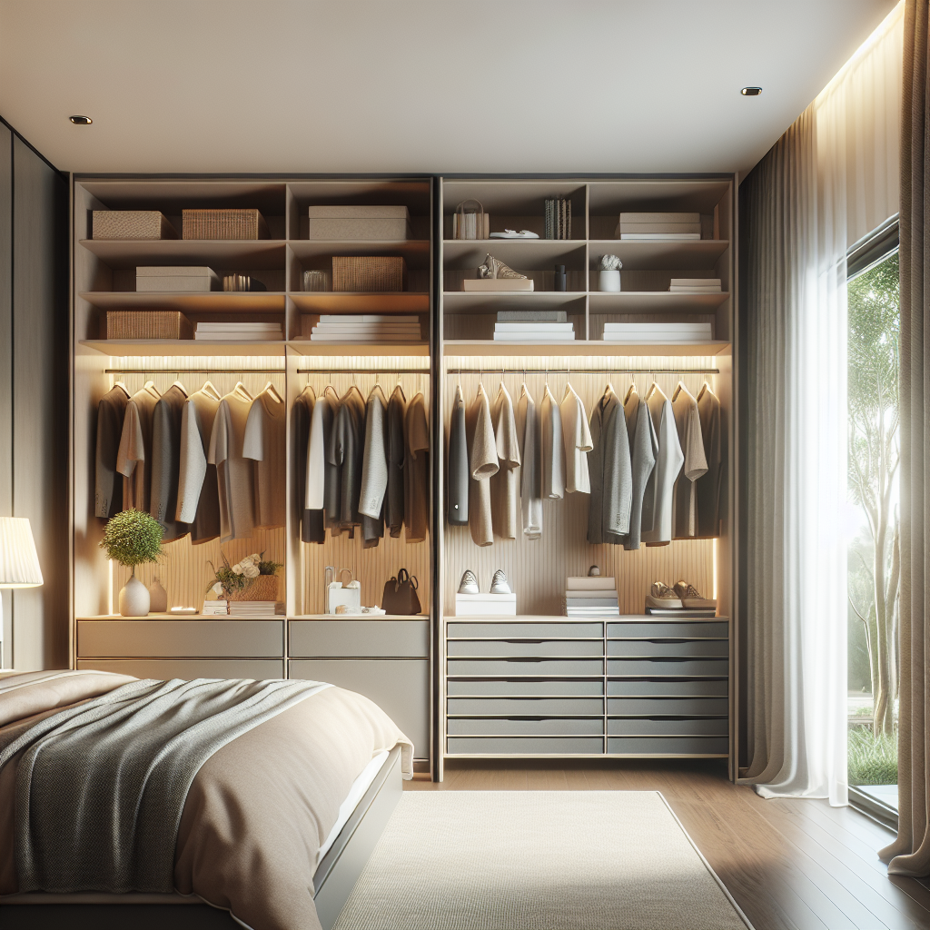 Panduan Memilih Lemari yang Tepat untuk Menata Rumah Anda 1 stylish modern wardrobe with organized clothes in bedroom