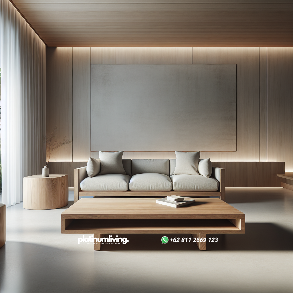 Panduan Memilih Meja Sofa Minimalis untuk Hunian Modern 1 Meja sofa minimalis modern dengan desain kayu natural di ruang tamu minimalis