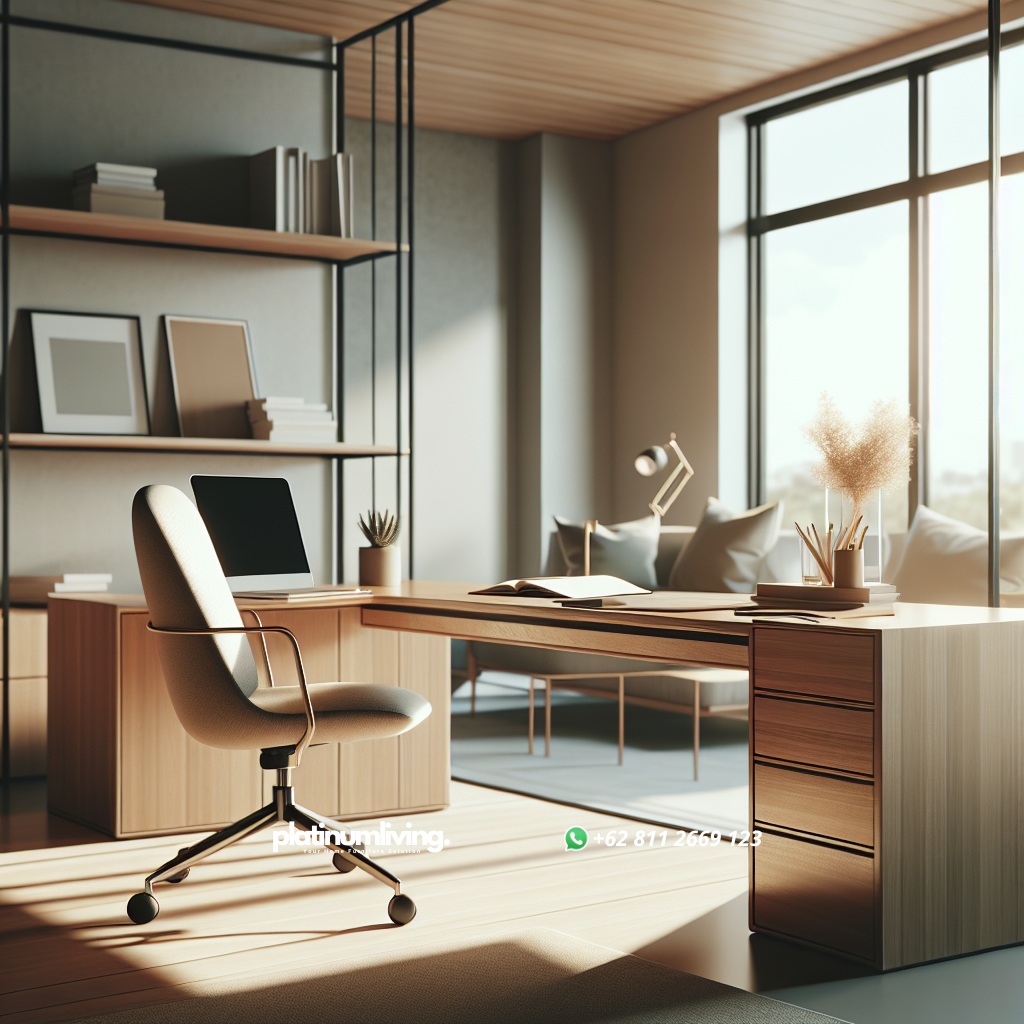Panduan Memilih Meja yang Tepat untuk Ruang Kerja dan Rumah Anda 1 Wooden desk in a minimalistic home office setting