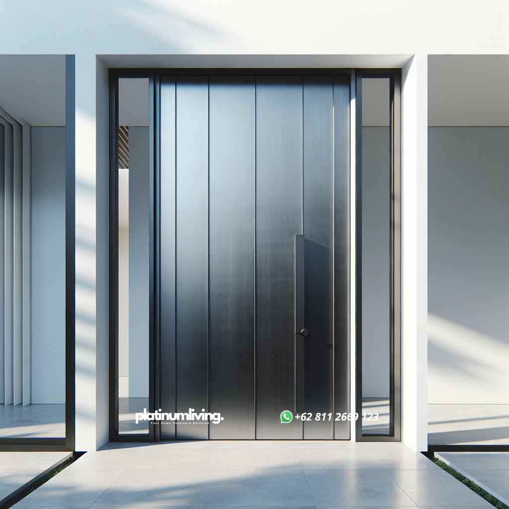 Pintu rumah minimalis dengan panel kaca dan finishing hitam matte