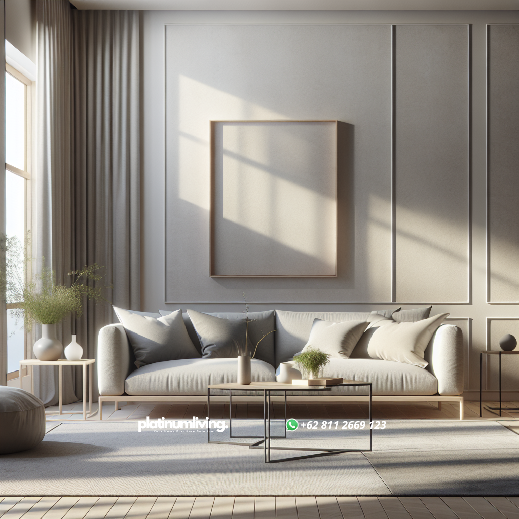 sofa minimalis modern berwarna netral di ruang tamu