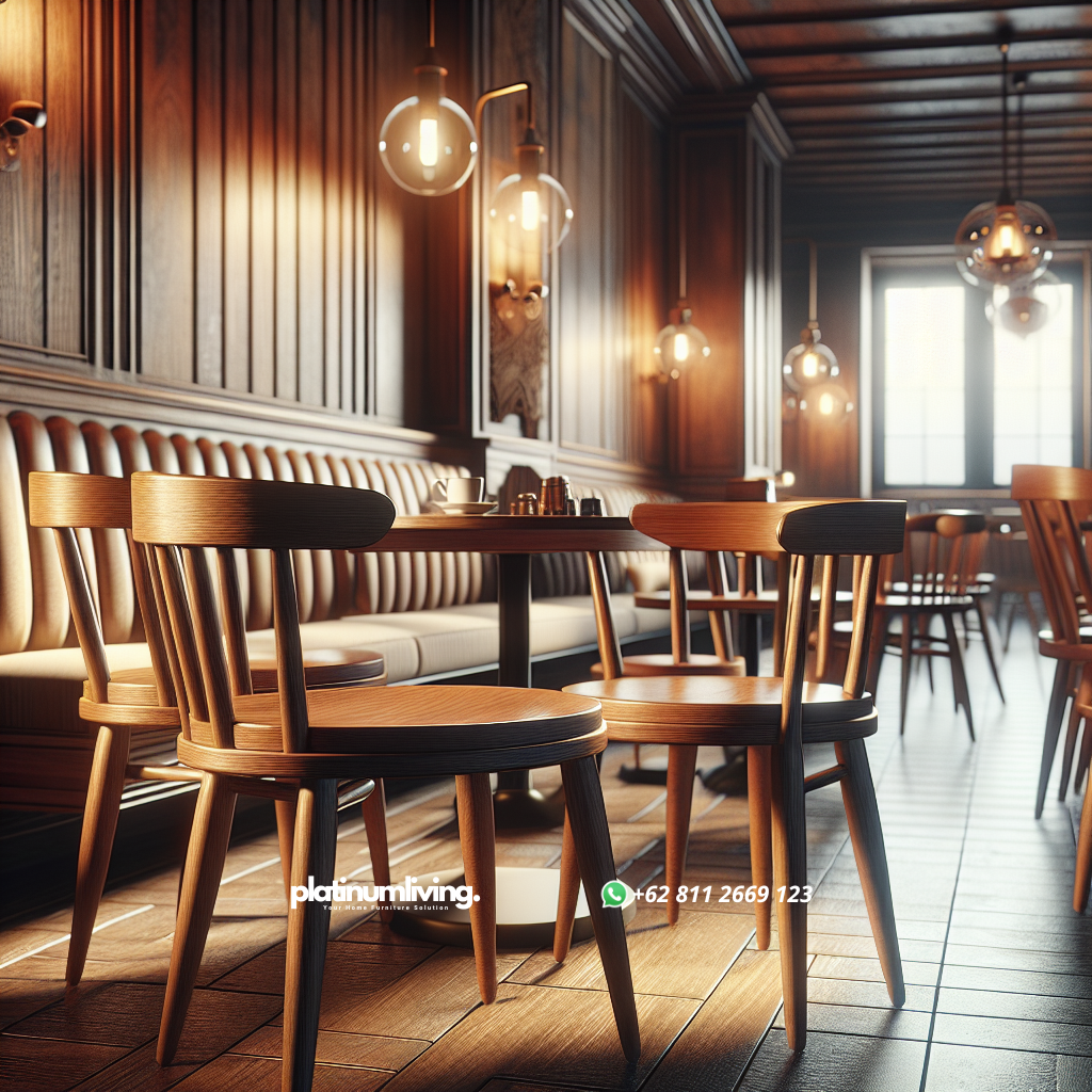 Kursi cafe dari kayu jati dengan desain elegan dan natural