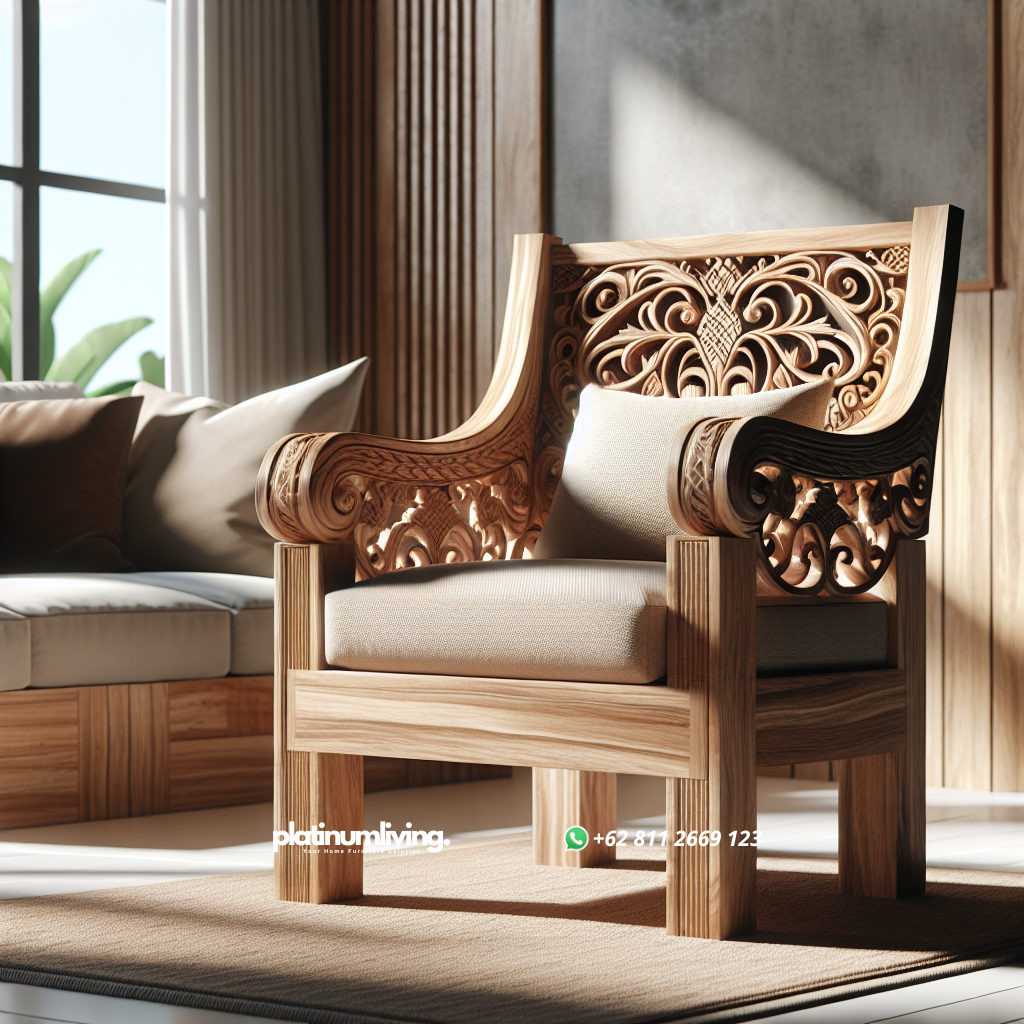 Kursi kayu elegan dengan desain klasik di ruang tamu modern
