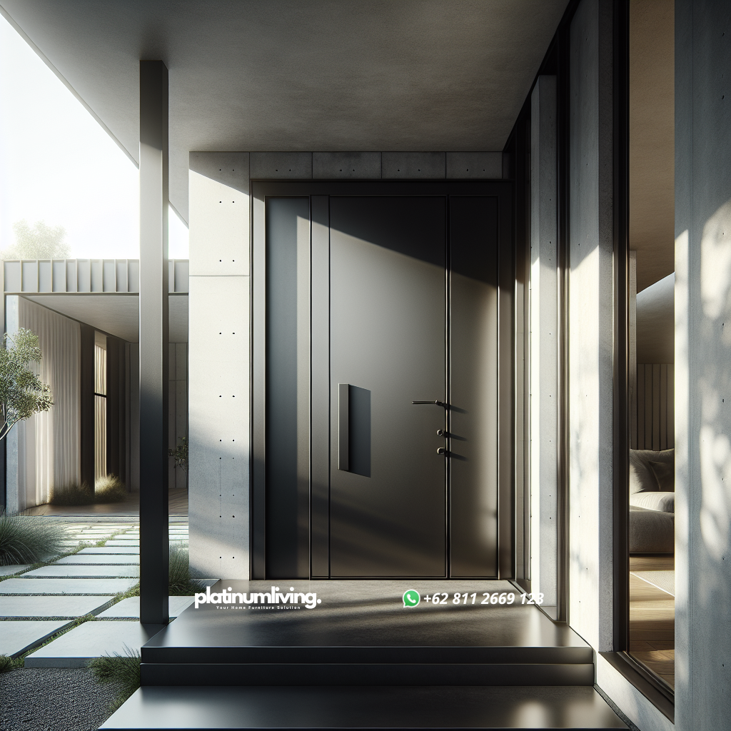 Pintu Besi Minimalis: Solusi Elegan dan Kokoh untuk Hunian Modern 1 Pintu besi minimalis warna hitam dengan desain modern di depan rumah kontemporer