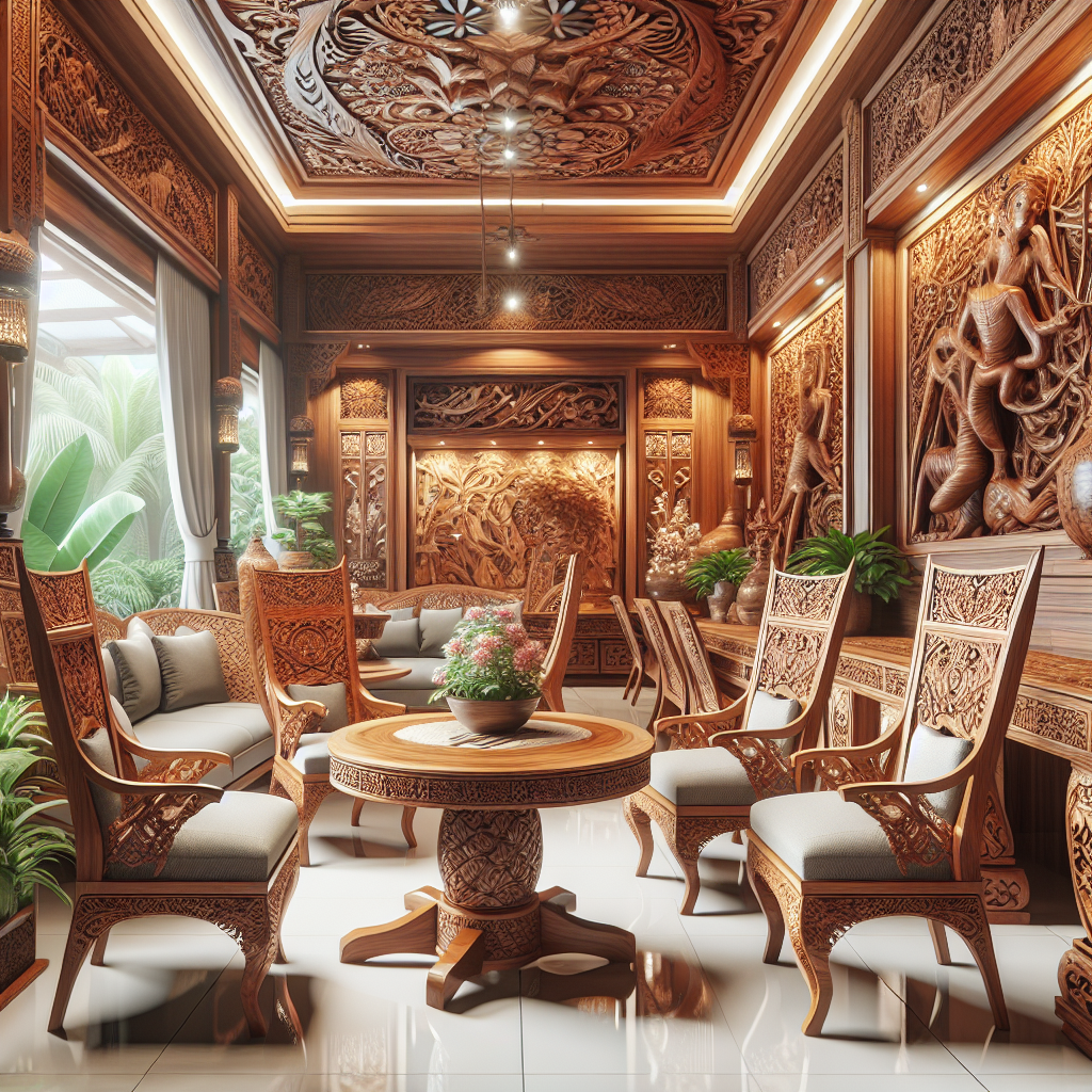 Intricately carved teak wood furniture from Jepara