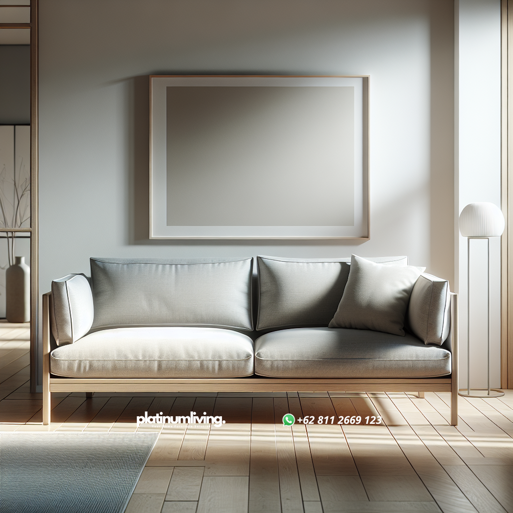 Sofa minimalis modern dengan desain sederhana dan warna netral di ruang tamu