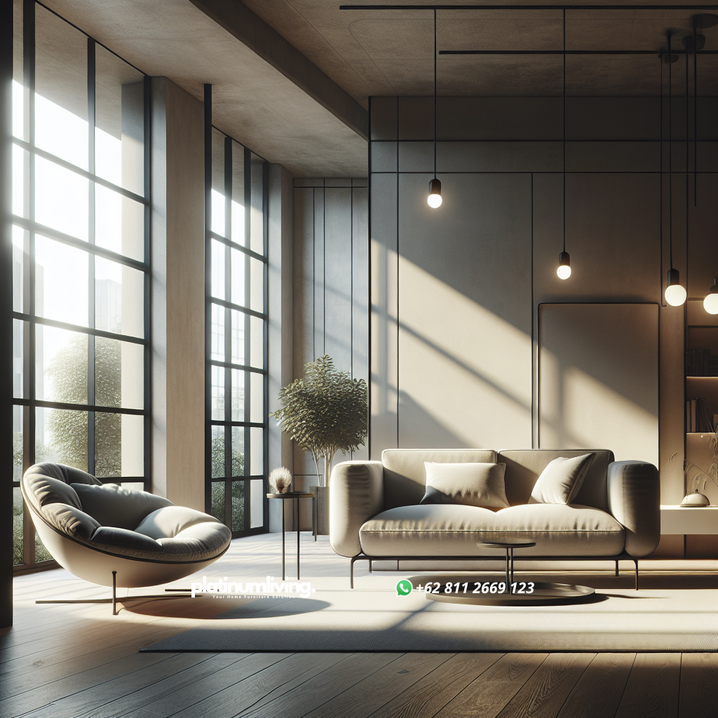 Sofa ruang tamu minimalis dengan desain modern warna netral