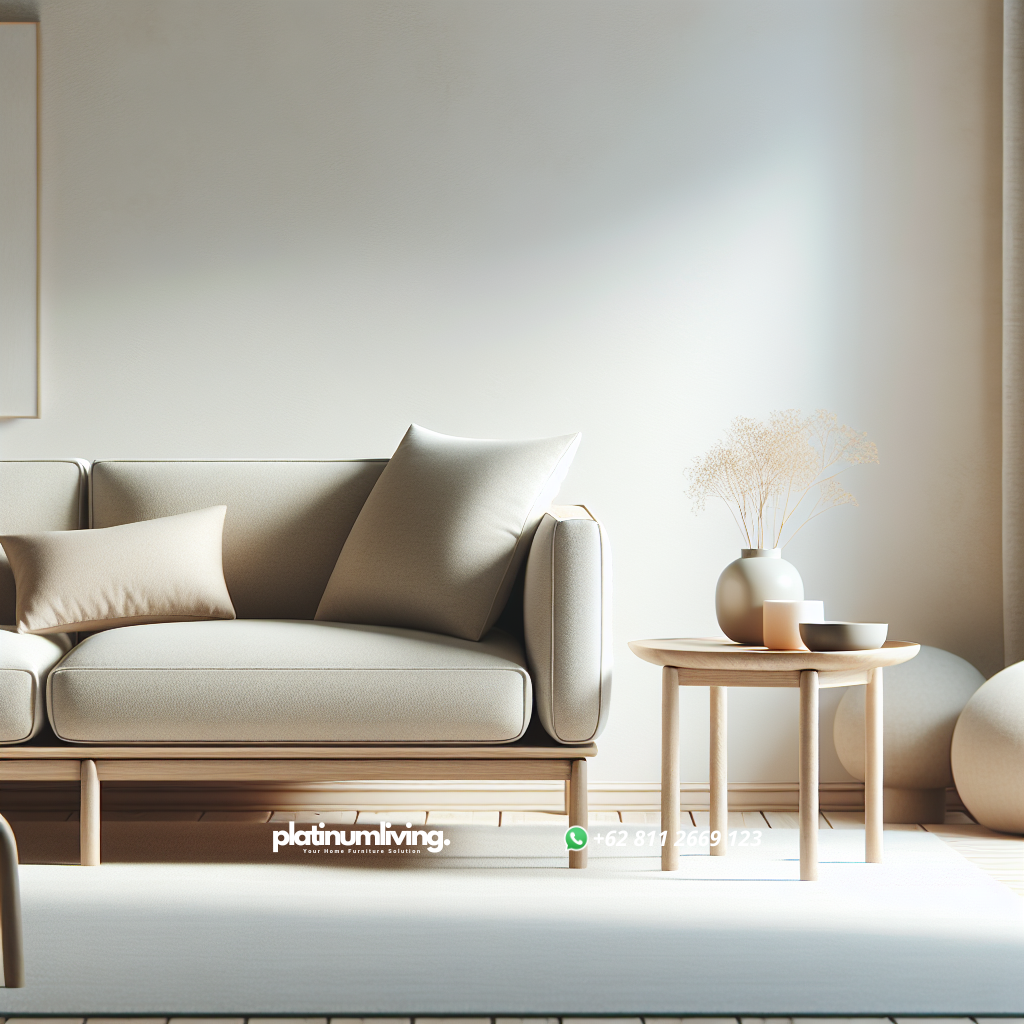 Sofa minimalis warna netral di ruang tamu modern