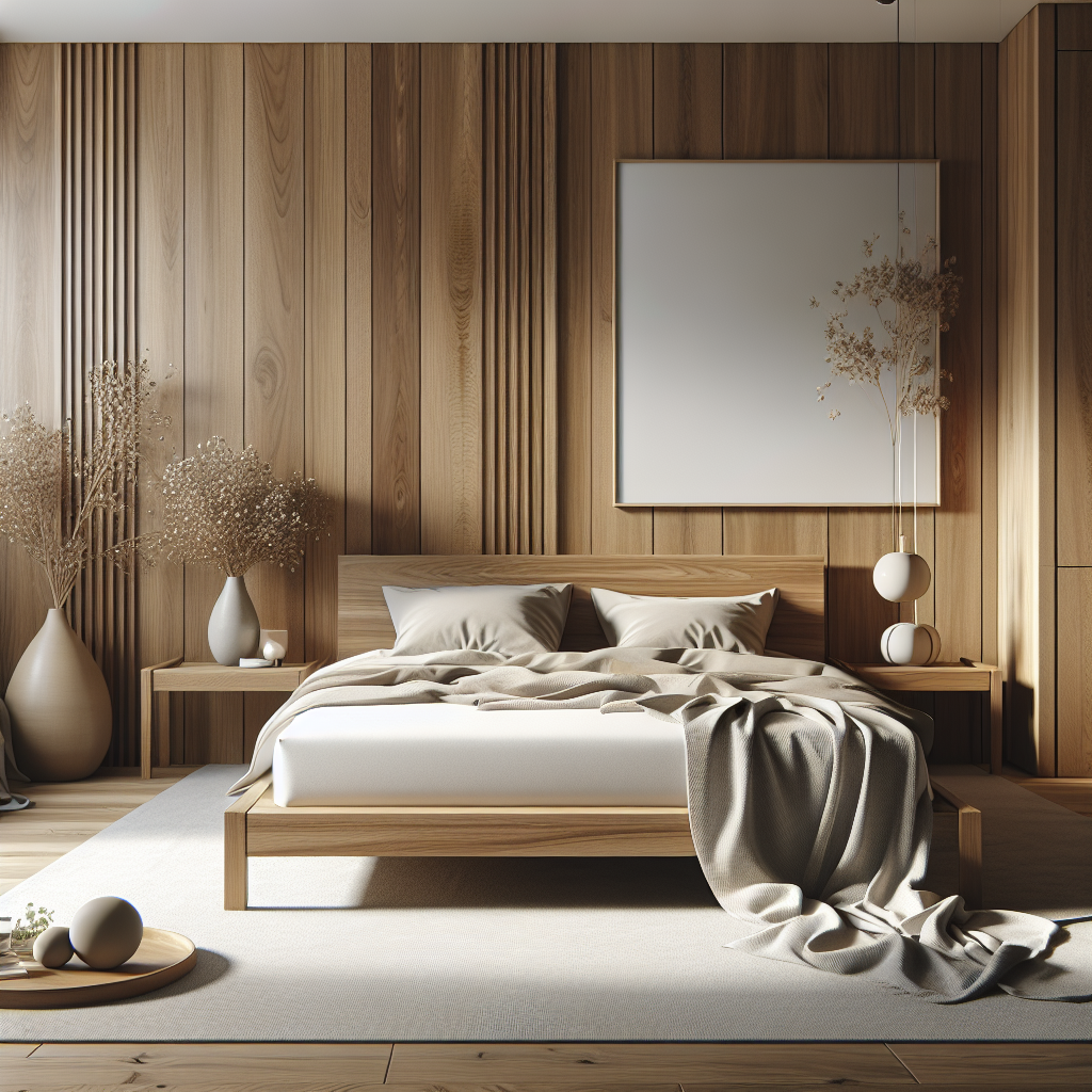 Tempat tidur kayu jati minimalis modern di kamar tidur elegan